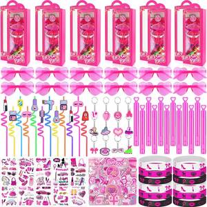 lot 1340 image: We1stdsee 132Pcs Pink Girls Party Favors Pack, Goodie Box Stuffers Includ Heart Glasses Straws Bubble Wands Tattoo Sticker Bracelet Keychain, for Kids Girls Birthday Party Decoration Supplies-12Guests