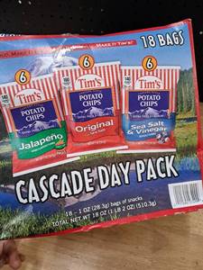 lot 1381 image: Tims Cascade Style Potato Chips Variety Pack - 18 Count