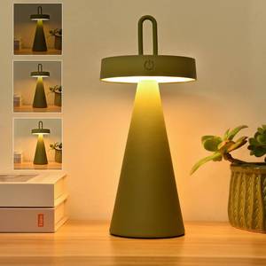 lot 1402 image: RISLG Portable LED Table Lantern - Rechargeable, Touch Dimmable Modern Conical Lamp, IP44, Eco-Friendly, 3000mAh, Green