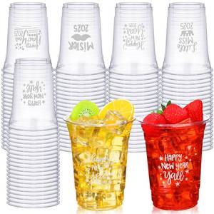 lot 1404 image: Tioncy 100 Pcs Happy New Year Disposable Cups 16 oz Bulk New Year Eve Party Supplies Plastic Clear Party Cups for Winter Holiday Drinks Supplies Decoration (Silver)