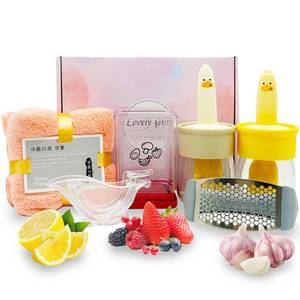 lot 1405 image: kitchen utensils set gift, Cooking Utensils with Fruit Slicer, Lemon Squeezer, Garlic Press Rocker, Oil Dispenser Bottle & Kitchen Washcloth, Kitchen Essentials Tool for Cooking Lovers and Friends