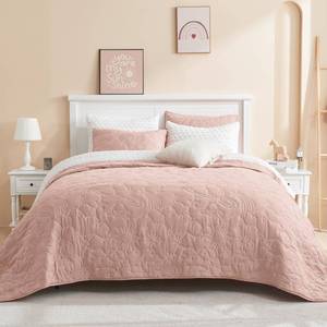 lot 1410 image: SHALALA NEW YORK Light Pink Quilt Set Twin Size, Soft Quilt Bedding Sets with Pillow Shams, Stitching Galaxy Pattern Lightweight Bedspread Coverlet Set, Thin Comforter Bed Cover for All Season