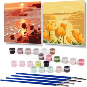 lot 2010 image: ZRIZQ Paint by Number for Adults Beginners,12 Wx16 L Canvas for Painting Kits for Adults in Colorful Box,Paint by Numbers for Home Wall Art Decor-Cat Flower