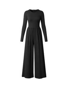 lot 2014 image: OQQ Womens Jumpsuits Dressy One Piece Outfits Long Sleeve Crew Neck Casual Wide Leg Pants Jumpsuits Black