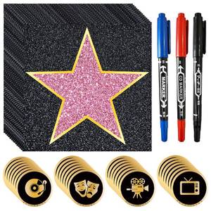 lot 2025 image: FEXICHUJI 59PCS Walk of Fame Stars Stickers Set, 28 Large & 28 Small Movie Star Red Carpet Stickers with 3 Markers for Movie Themed Party Decorations, DIY Wall Art Scrapbook Birthday Supplies