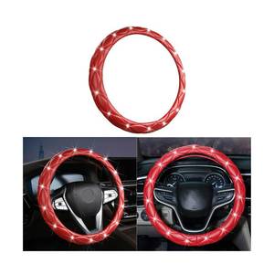 lot 2028 image: Diamond Soft Leather Steering Wheel Cover, 15 Inch Bling Elastic Steering Wheel Protector with Sparkly Crystal Rhinestones, Auto Accessories Universal for SUV, Truck, Van, Car (Red-1)
