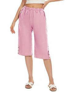 lot 2029 image: TBA Wide Leg Straight Capri Pants for Women Drawstring Elastic High Waist Joggers Pants Casual Cropped Trousers with Pockets D-Pink L