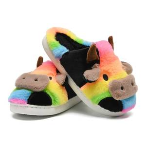 lot 2033 image: soofylia Cow Slippers for Women and Men,Cute Animal Fuzzy slippers house indoor Outdoor Plush Kawaii Slippers Rainbow 3637