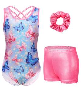 lot 2053 image: Idgreatim Girls Gymnastics Leotards Size 7-8 Sparkly Unitards Biketards Sleeveless Athletic Tumbling Outfit with Hair Scrunchie