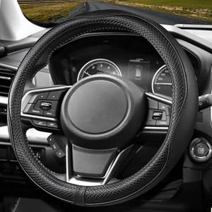 lot 2082 image: CACAWIZ Car Leather Steering Wheel Cover for Honda Accord,Civic,CR-V,HR-V,Pilot, Sporty Design, Black