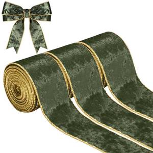 lot 2088 image: 3 Rolls Camel Velvet Wired Ribbon for Christmas Tree Decoration 2.5 Inch Metallic Green Velvet Christmas Ribbon for Gift Wrapping Crafts Wreaths Supplies Wedding Invitations Bridal Bouquets Home Decor