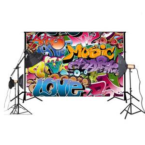 lot 2429 image: Photo Background Hip Hop Graffiti Style Backdrop Retro 80th 90th Themed Party Photography Backdrops for Studio Props 5x3ft