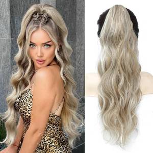 lot 2433 image: ISMELSA Honey Blonde Ponytail Extension 22 inch Claw Clip Ponytail Extensions For Women Long Curly Wavy Ponytail Hair Extensions Clip On Ponytail Synthetic Hair pieces (P2460A)