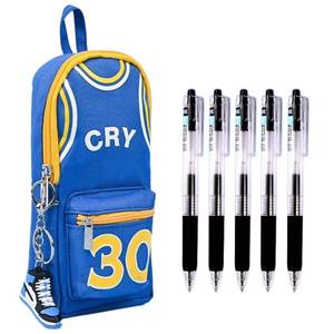 lot 2438 image: SIORTIO Pencil Pouch Basketball Jersey-Shaped Large Capacity Fashionable Minimalism  6 Gel Pens & Sneaker Keychain (Blue 30)