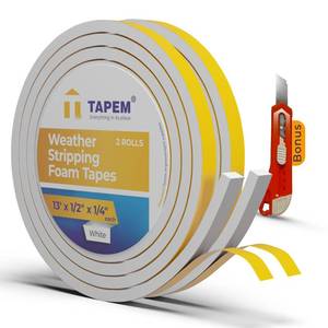 lot 2449 image: TAPEM Weather Stripping Door Seal 26 ft - 2 Rolls 13 x 12 x 14 - White Door Seal Strip - Neoprene Foam Tape - Thick Insulation Tape - Foam Insulation for Doors, Windows, Attic Access, Hatches