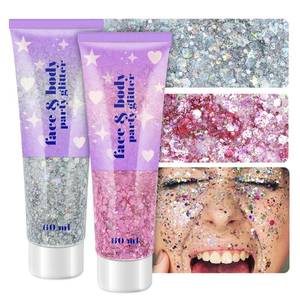 lot 2460 image: Holographic Face Glitter Gel, 120ml Body Shimmer Makeup for for Hair, Face, Arm, Nail, Eyeshadow, 2 Jars Long Lasting Waterproof Iridescent Sequins Party Glitter for Rave Festival (Silver & Pink)