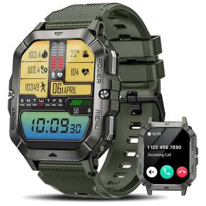 lot 2461 image: Military Smart Watches for Men (AnswerMake Calls), Waterproof Rugged Fitness Tracker with Blood PressureHeart RateSpO2Sleep, Bluetooth Tactical Smart Watch for Android and iPhone, Military Green