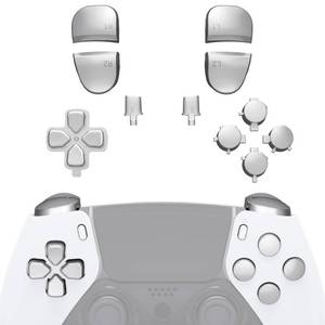 lot 2466 image: eXtremeRate Replacement Full Set Buttons Compatible with ps5 Edge Controller, Chrome Silver D-pad Share Options Home Face Buttons R1 L1 R2 L2 Triggers Compatible with ps5 Edge Controller