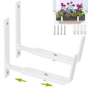 lot 2468 image: Y&M Adjustable Planter Box Brackets, Brackets for Window Boxes Planters, 2 Pack Universal White Steel Mounting Durable, Suitable for Fence Pergola Patio Garden Balcony