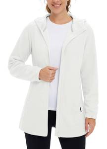 lot 2474 image: baleaf Womens Fleece Jacket Long Zip Up Hoodie Lightweight Thermal Sweater Coat for Hiking Travel Gardenia XL