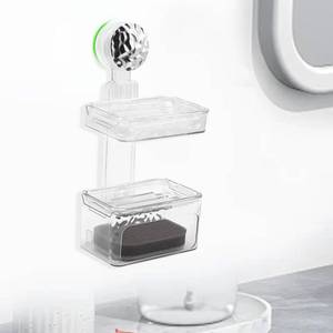 lot 2491 image: Aivher Double Layer Soap Dish Suction Cup Soap Holder, Strong Vacuum Suction Cup Soap Wall Mounted with Extra Sponge for Bathroom Bathtub Kitchen Sink, No Tools,Removable-Acrylic Ripples,3 Tier