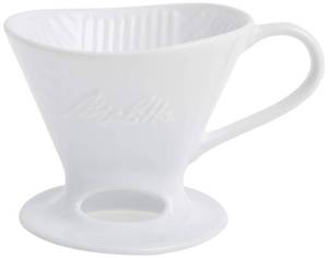 lot 3524 image: Melitta 1 Cup Porcelain Pour-Over Cone Coffeemaker, Glossy White