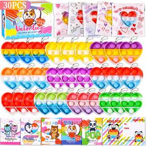 lot 4175 image: 30 PCS Valentines Cards for Kids, Valentine Heart Mini Pop Exchanging Gift Classroom Prizes, Valentines Party Favors Pop Fidget Toys, Heart Bubbles Pop School Prize Party Supplies
