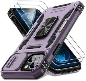 lot 4183 image: DEERLAMN Case for iPhone 15 with Slide Camera Cover  Screen Protector (2 Packs), Rotated Ring Kickstand Military Grade Shockproof Protective Cover-Deep Purple, 2 Pack