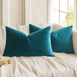 lot 4184 image: MIULEE Pack of 2 Teal Velvet Throw Pillow Covers 12x20 Inch Soft Solid Decorative Set Lumbar Cushion Cases for Spring Couch Sofa Bedroom