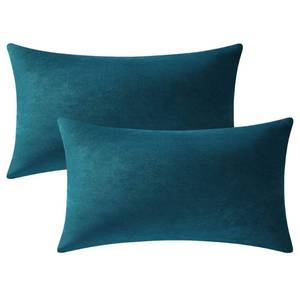 lot 4187 image: DEZENE 12x20 Throw Pillow Cases Teal 2 Pack Cozy Soft Velvet Rectangular Decorative Pillow Covers for Farmhouse Home Decor