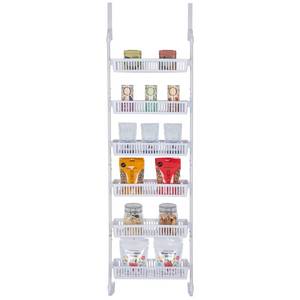 lot 9481 image: Smart Design Over-The-Door Organizer for Storage �� Perfect for Pantry Organization, Bedroom, Bathroom Storage, Playroom, or Kitchen - Adjustable Steel Frame with 6 Baskets & Wall Mount �� White