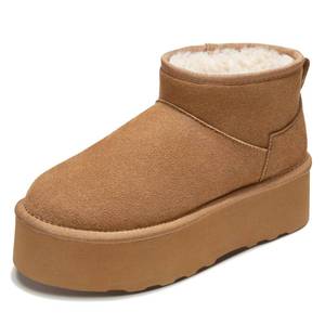 lot 11340 image: Tanamo Platform Mini Boots for Women Snow Boots Suede Leather, Ankle Boots Winter Boots Memory Foam Insole Fuzzy Lining Outdoor Indoor Anti-Slip