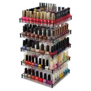 lot 15266 image: J JACKCUBE DESIGN Nail Polish Organizer, 5 Tier Acrylic 360 Rotating Display Rack Stand Makeup Cosmetics Storage Box Carousel Shelf with Black Iron Guard, Hold Up to 310 �� MK302-5