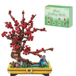 lot 16161 image: JIANPINWORLD Plum Blossom Bonsai Tree Building Set, Small Building Blocks Set, for Kids Adults Chinese Flower Blocks Sets Home Office Decor for Adults Gift for Kids Age 6,Red,483 Pieces 63004