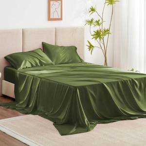 lot 16163 image: Loves cabin Satin Queen Bed Sheet Set - 4 Piece, Sage, Silky Soft, Deep Pocket, Luxury Feel