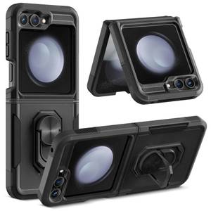 lot 16206 image: zelaxy Compatible with Samsung Galaxy Z Flip 5 Case, Dual Layer Galaxy Z Flip 5 Case with Ring Holder, Military Grade Shockproof Protective Cover for Samsung Galaxy Z Flip 5 5G 2023 Release (Black)