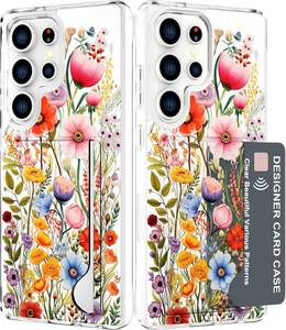 lot 16223 image: ENDIY Compatible for Samsung Galaxy S25 Ultra Case with Card Holder for Women Girls Cute Phone Wallet Funda Clear Design,Flowers Lily Girly Florals Pink Red Colorful (variety designs) (5 pack)