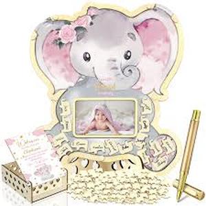 lot 3538 image: Pink Elephant Baby Shower Guest Book Set