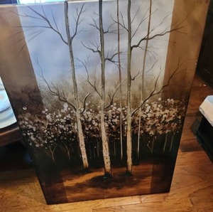 lot 1055 image: Birch tree print on canvas 40 x 30