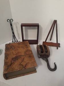lot 1124 image: Storage Box (looks like a book),Easels,  Antique Pulley and More