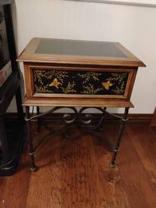 lot 1132 image: Decorative Storage Box with Butterfly Motif and Wrought Iron Base.  27 x 21 x 16