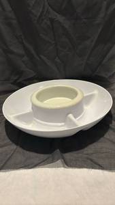 lot 1200 image: White Plastic Chip bowl with ceramic dip bowl - 14 inches across
