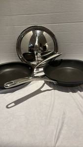 lot 1203 image: Two Non-Stick Frying Pans with Lid.  Lid fits both pans