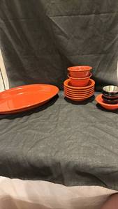 lot 1234 image: Fiestaware Serving Platter and matching tiny bowls and platesAnd more