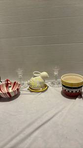 lot 1249 image: Candy dish, Chi Omega planter, candle sticks and light up bunny
