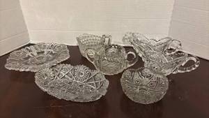 lot 1258 image: Cut Glass Crystal Serving Set - Plates and Sugar Bowls