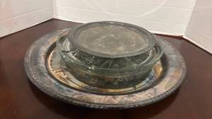 lot 1265 image: Two Silverplated Serving Trays, Two Glass Serving Sets