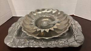 lot 1274 image: Pewter Rabbit Serving Platter with Sunflower Bowl and more