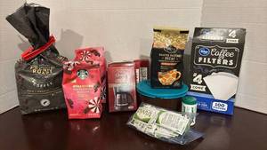 lot 1342 image: Coffee Bundle - Starbucks Peppermint Mocha, French Roast, Filters & Cleaner
