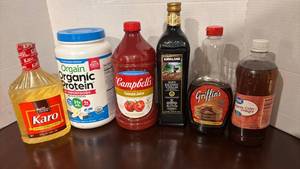 lot 1344 image: Pantry Essentials Collection - Syrups, Protein Powder, Vinegars & Juice